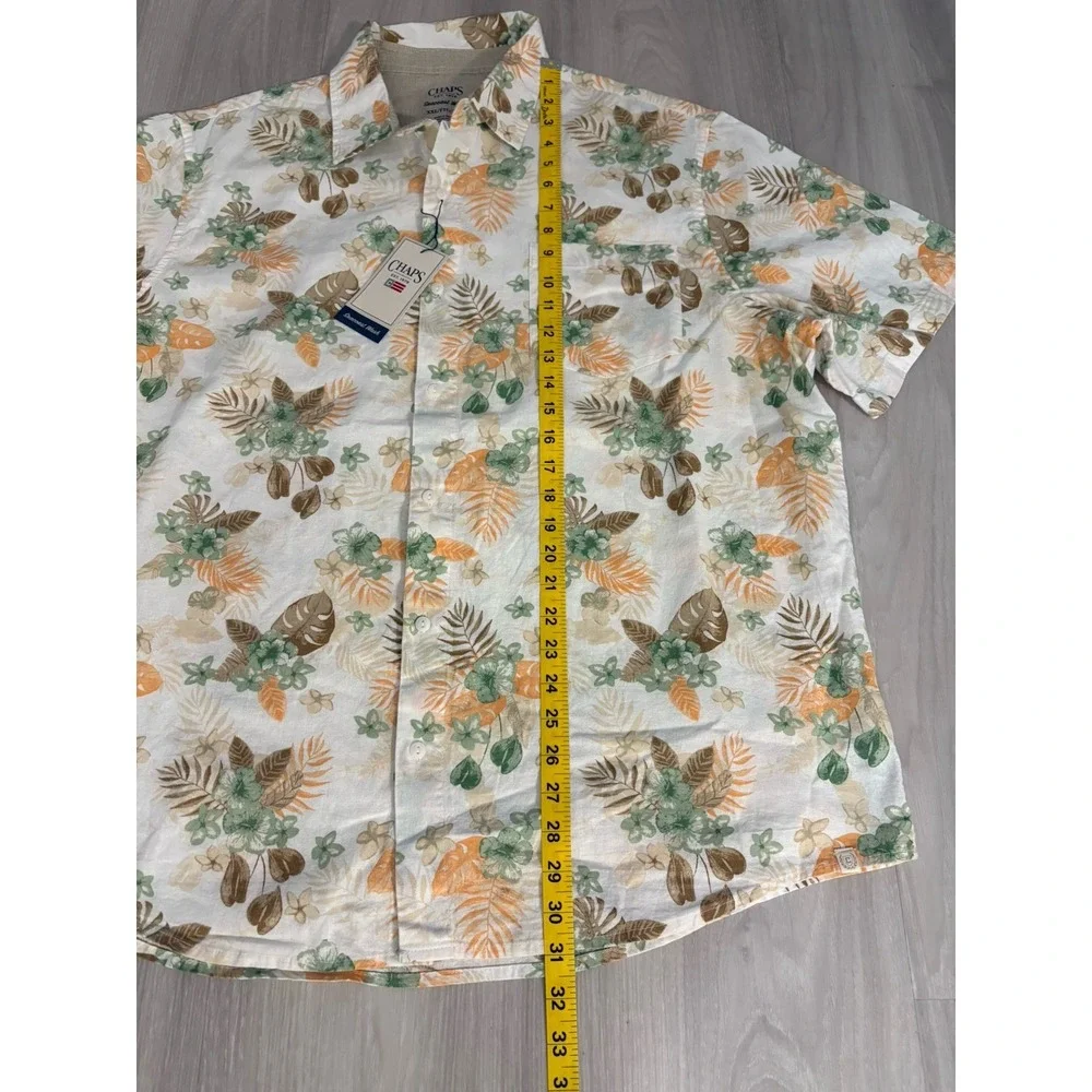 Chaps Mens Shirt Seacoast Wash Floral Palm Button Down Green Orange XXL NWT